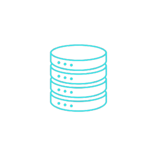 A simple line icon of a stacked database server or hard drive, shown in light aqua on a plain white background.